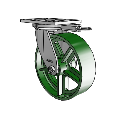6 Series Casters Top Plate Swivel Zinc Caster with 8 x 2.5 Green Cast Iron Wheel
