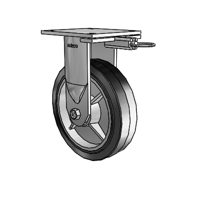 6 Series Kingpinless Casters Top Plate Rigid Caster with 8 x 2 Performa Rubber (Flat/Black) Wheel