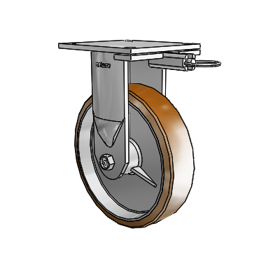 6 Series Kingpinless Casters Top Plate Rigid Caster with 8 x 2 Moldon Nylon (Aluminum Core) Wheel