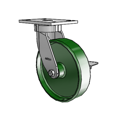 6 Series Kingpinless Casters Top Plate Swivel Caster with 8 x 2 Cast Iron Wheel and Side Lock Brake