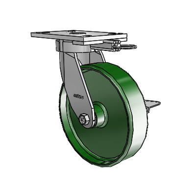 6 Series Kingpinless Casters Top Plate Swivel Caster with 8 x 2 Cast Iron Wheel and Side Lock Brake