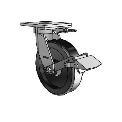 6 Series Kingpinless Casters Top Plate Swivel Caster with 8 x 2 Phenolic Wheel and Tread Lock Brake