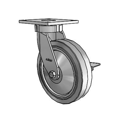 6 Series Kingpinless Casters Top Plate Swivel Caster with 8 x 2 Performa Rubber (Flat/Grey) Wheel and Side Lock Brake
