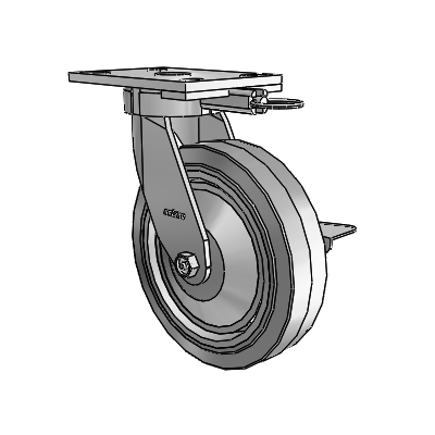 6 Series Kingpinless Casters Top Plate Swivel Caster with 8 x 2 Performa Rubber (Flat/Grey) Wheel and Side Lock Brake