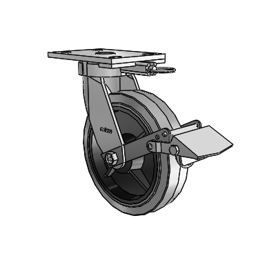 6 Series Kingpinless Casters Top Plate Swivel Caster with 8 x 2 Performa Rubber (Flat/Conductive) Wheel and Tread Lock Brake