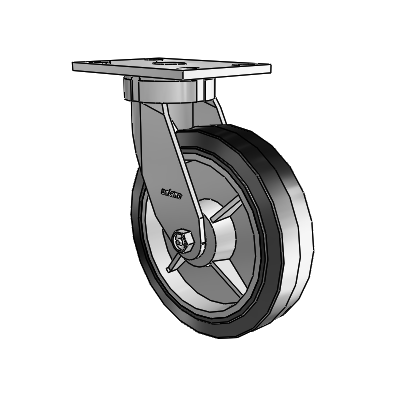6 Series Kingpinless Casters Top Plate Swivel Caster with 8 x 2 Performa Rubber (Flat/Black) Wheel