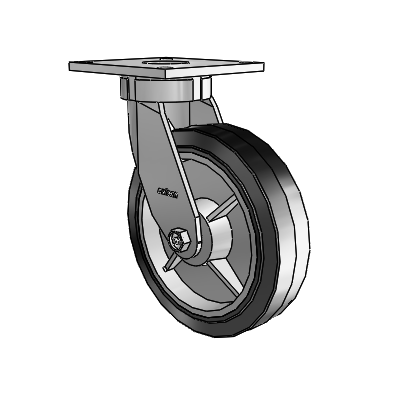 6 Series Kingpinless Casters Top Plate Swivel Caster with 8 x 2 Performa Rubber (Flat/Black) Wheel