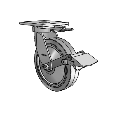 6 Series Kingpinless Casters Top Plate Swivel Caster with 8 x 2 Performa Rubber (Flat/Grey) Wheel and Tread Lock Brake