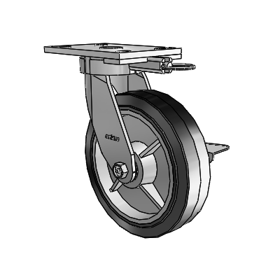 6 Series Kingpinless Casters Top Plate Swivel Caster with 8 x 2 Performa Rubber (Flat/Black) Wheel and Side Lock Brake