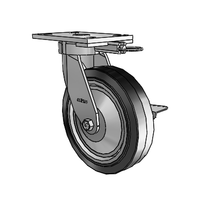6 Series Kingpinless Casters Top Plate Swivel Caster with 8 x 2 Performa Rubber (Flat/Black) Wheel and Side Lock Brake
