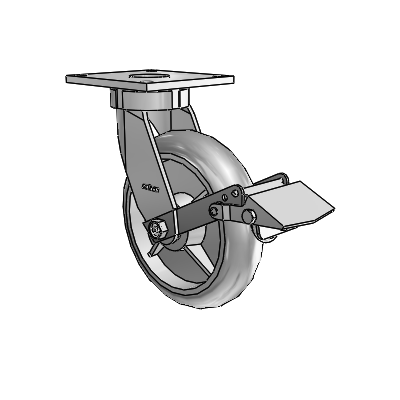 6 Series Kingpinless Casters Top Plate Swivel Caster with 8 x 2 Performa Rubber (Round/Grey) Wheel and Tread Lock Brake