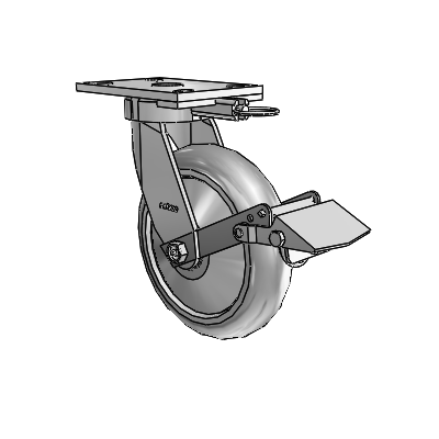 6 Series Kingpinless Casters Top Plate Swivel Caster with 8 x 2 Performa Rubber (Round/Grey) Wheel and Tread Lock Brake