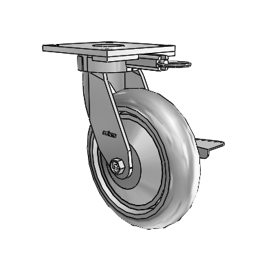 6 Series Kingpinless Casters Top Plate Swivel Caster with 8 x 2 Performa Rubber (Round/Grey) Wheel and Side Lock Brake