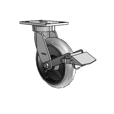 6 Series Kingpinless Casters Top Plate Swivel Caster with 8 x 2 Performa Rubber (Round/Conductive) Wheel and Tread Lock Brake