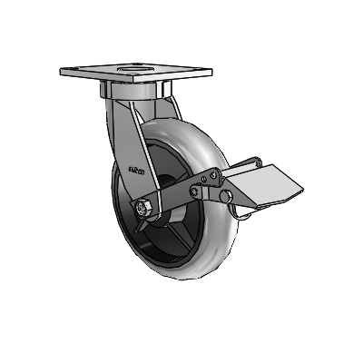 6 Series Kingpinless Casters Top Plate Swivel Caster with 8 x 2 Performa Rubber (Round/Conductive) Wheel and Tread Lock Brake