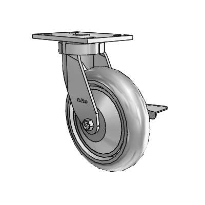 6 Series Kingpinless Casters Top Plate Swivel Caster with 8 x 2 Performa Rubber (Round/Grey) Wheel and Side Lock Brake