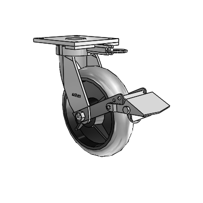 6 Series Kingpinless Casters Top Plate Swivel Caster with 8 x 2 Performa Rubber (Round/Conductive) Wheel and Tread Lock Brake