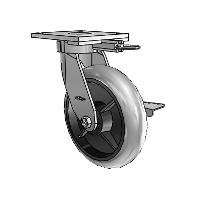 6 Series Kingpinless Casters Top Plate Swivel Caster with 8 x 2 Performa Rubber (Round/Conductive) Wheel and Side Lock Brake