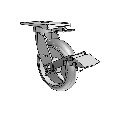 6 Series Kingpinless Casters Top Plate Swivel Caster with 8 x 2 Performa Rubber (Round/Grey) Wheel and Tread Lock Brake