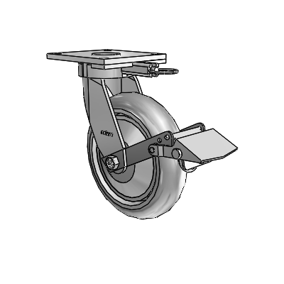 6 Series Kingpinless Casters Top Plate Swivel Caster with 8 x 2 Performa Rubber (Round/Grey) Wheel and Tread Lock Brake