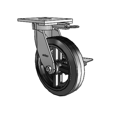 6 Series Kingpinless Casters Top Plate Swivel Caster with 8 x 2 MR - Moldon Rubber (Cast Iron Core) Wheel and Side Lock Brake