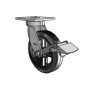 6 Series Kingpinless Casters Top Plate Swivel Caster with 8 x 2 MR - Moldon Rubber (Cast Iron Core) Wheel and Tread Lock Brake