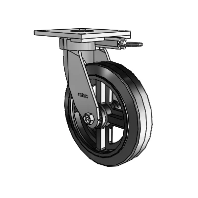 6 Series Kingpinless Casters Top Plate Swivel Caster with 8 x 2 MR - Moldon Rubber (Cast Iron Core) Wheel