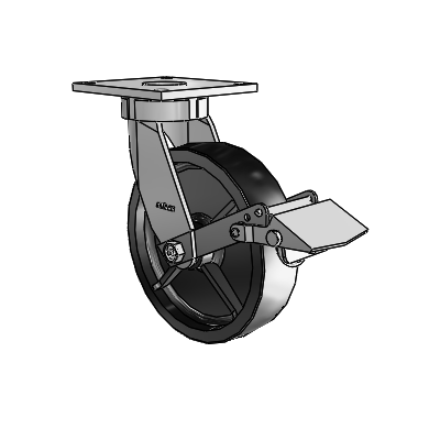 6 Series Kingpinless Casters Top Plate Swivel Caster with 8 x 2 Polyolefin Wheel and Tread Lock Brake