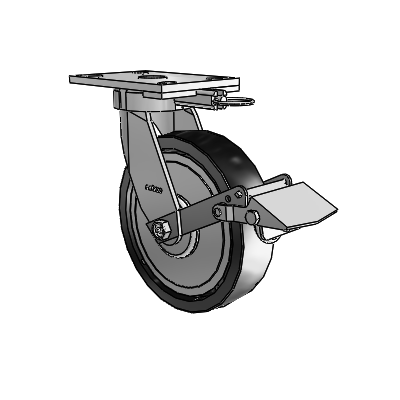 6 Series Kingpinless Casters Top Plate Swivel Caster with 8 x 2 Polyolefin Wheel and Tread Lock Brake