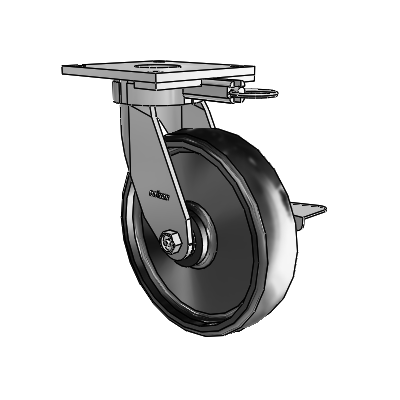 6 Series Kingpinless Casters Top Plate Swivel Caster with 8 x 2 Endura Solid Elastomer Wheel and Side Lock Brake
