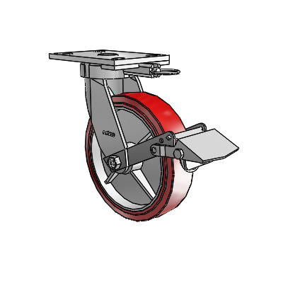6 Series Kingpinless Casters Top Plate Swivel Caster with 8 x 2 Polyurethane HI-TECH Wheel and Tread Lock Brake