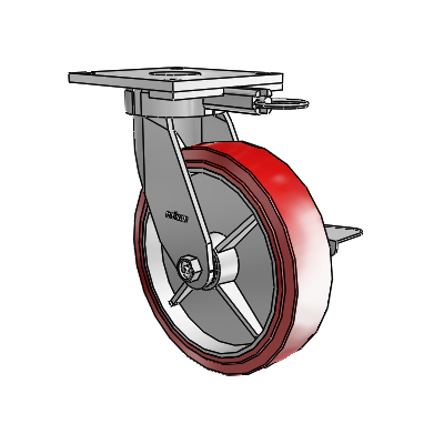6 Series Kingpinless Casters Top Plate Swivel Caster with 8 x 2 Polyurethane HI-TECH Wheel and Side Lock Brake