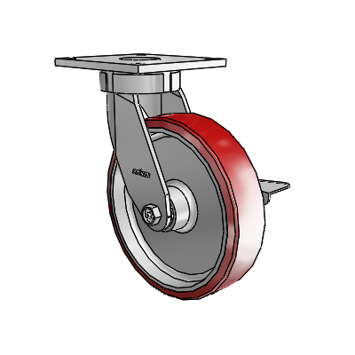 6 Series Kingpinless Casters Top Plate Swivel Caster with 8 x 2 Moldon Polyurethane (Aluminum Core) Wheel and Side Lock Brake