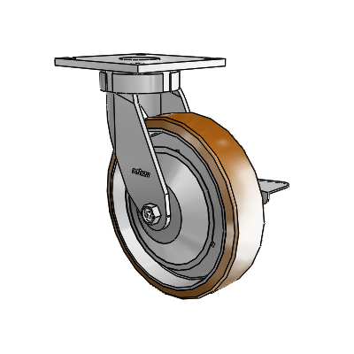 6 Series Kingpinless Casters Top Plate Swivel Caster with 8 x 2 Moldon Nylon (Aluminum Core) Wheel and Side Lock Brake