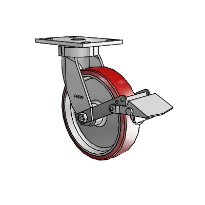 6 Series Kingpinless Casters Top Plate Swivel Caster with 8 x 2 Moldon Polyurethane (Aluminum Core) Wheel and Tread Lock Brake