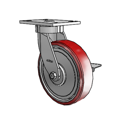 6 Series Kingpinless Casters Top Plate Swivel Caster with 8 x 2 Moldon Polyurethane (Aluminum Core) Wheel and Side Lock Brake
