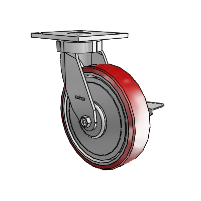 6 Series Kingpinless Casters Top Plate Swivel Caster with 8 x 2 Moldon Polyurethane (Aluminum Core) Wheel and Side Lock Brake