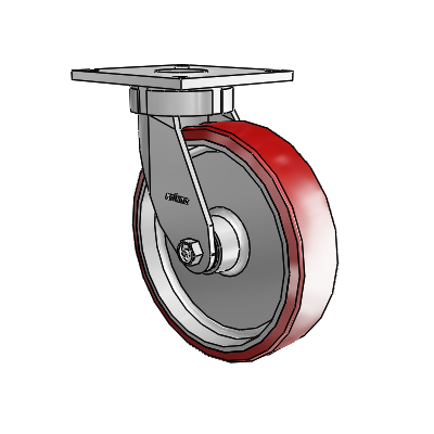 6 Series Kingpinless Casters Top Plate Swivel Caster with 8 x 2 Moldon Polyurethane (Aluminum Core) Wheel