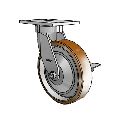 6 Series Kingpinless Casters Top Plate Swivel Caster with 8 x 2 Moldon Nylon (Aluminum Core) Wheel and Side Lock Brake