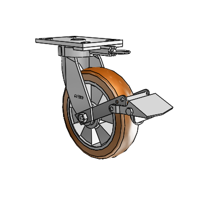6 Series Kingpinless Casters Top Plate Swivel Caster with 8 x 2 Triumph (Crown/Brown) Wheel and Tread Lock Brake