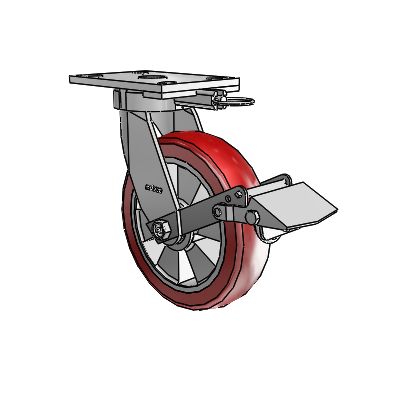 6 Series Kingpinless Casters Top Plate Swivel Caster with 8 x 2 Triumph (Crown/Red) Wheel and Tread Lock Brake