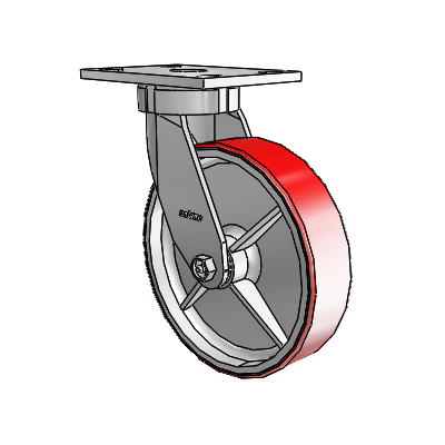 6 Series Kingpinless Casters Top Plate Swivel Caster with 8 x 2 Moldon Polyurethane (Cast Iron Core) Wheel