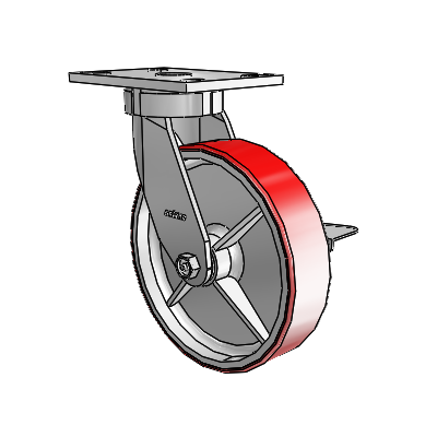 6 Series Kingpinless Casters Top Plate Swivel Caster with 8 x 2 Moldon Polyurethane (Cast Iron Core) Wheel and Side Lock Brake