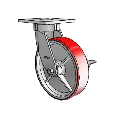 6 Series Kingpinless Casters Top Plate Swivel Caster with 8 x 2 Moldon Polyurethane (Cast Iron Core) Wheel and Side Lock Brake