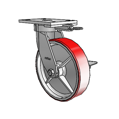 6 Series Kingpinless Casters Top Plate Swivel Caster with 8 x 2 Moldon Polyurethane (Cast Iron Core) Wheel and Side Lock Brake