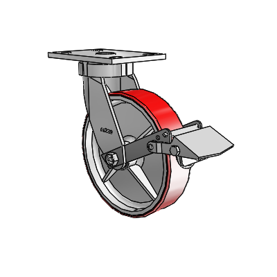 6 Series Kingpinless Casters Top Plate Swivel Caster with 8 x 2 Moldon Polyurethane (Cast Iron Core) Wheel and Tread Lock Brake
