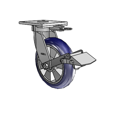 6 Series Kingpinless Casters Top Plate Swivel Caster with 8 x 2 Triumph (Round/Blue) Wheel and Tread Lock Brake