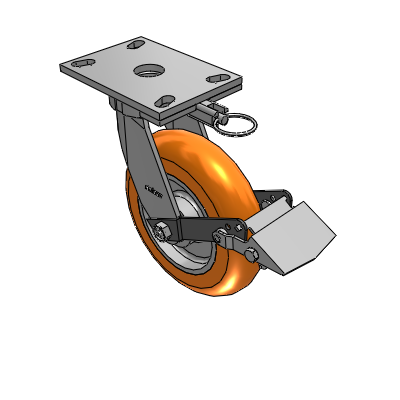 6 Series Kingpinless Casters Top Plate Swivel Caster with 8 x 2 CG Max Orange Wheel and Tread Lock Brake