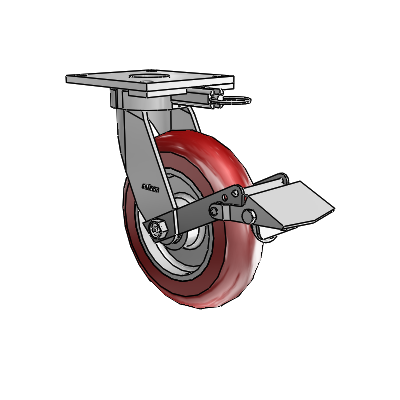6 Series Kingpinless Casters Top Plate Swivel Caster with 8 x 2 CG Max Maroon Wheel and Tread Lock Brake