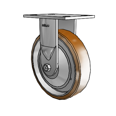 6 Series Casters Top Plate Rigid Zinc Caster with 8 x 2 Brown on Silver Moldon Nylon (Aluminum Core) Wheel